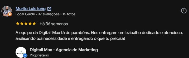 Avaliação de cliente 3 no Google