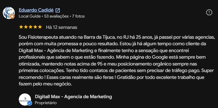 Avaliação de cliente 1 no Google